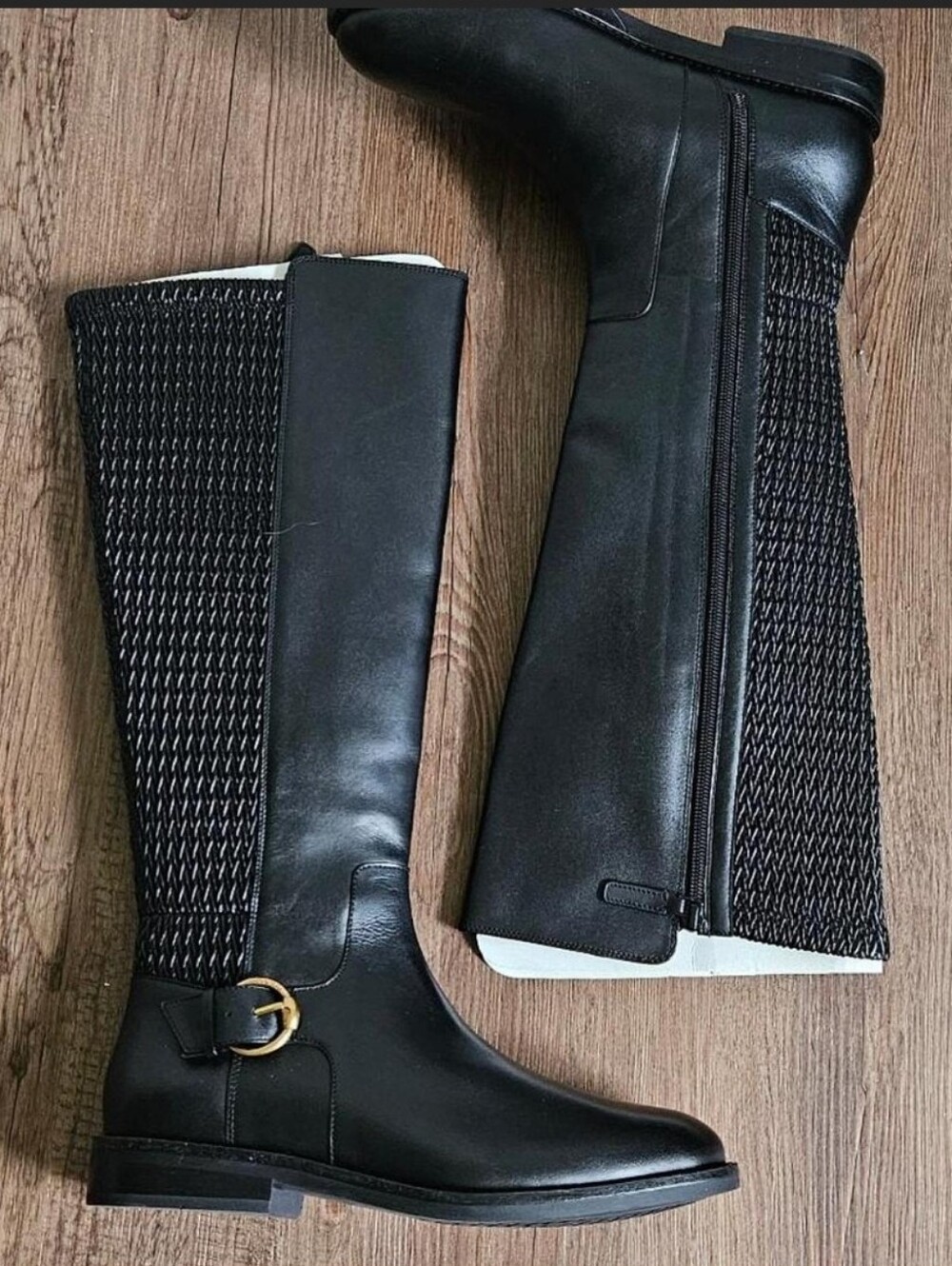 Franco Sarto Black Knee-High Riding Boots with Decorative Buckle Womens 8